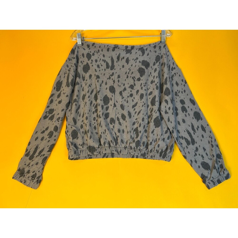 Lush Turtleneck Drawstring Sweatshirt Top Womens S Grey Leopard Long Sleeve NWT